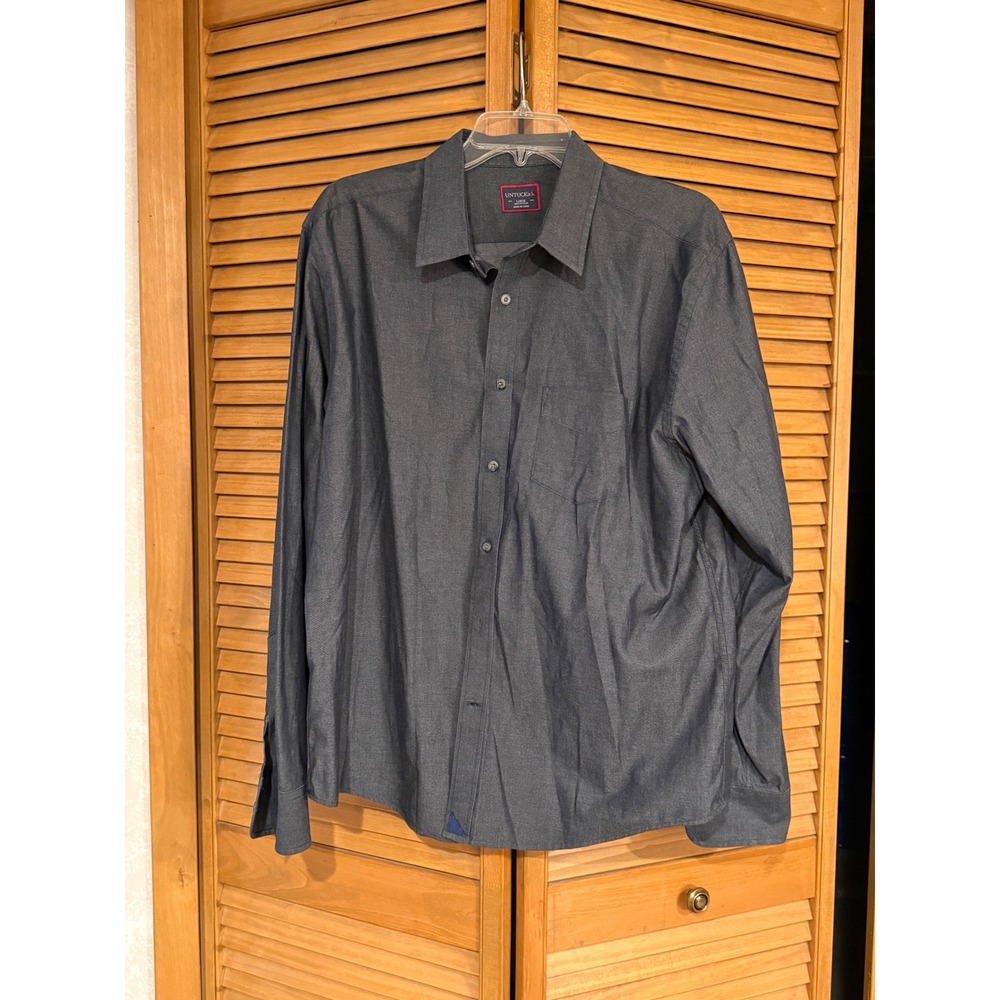 UNTUCKit Mens Large Charcoal Gray Chambray Casablanca Cotton Long Sleeve Shirt